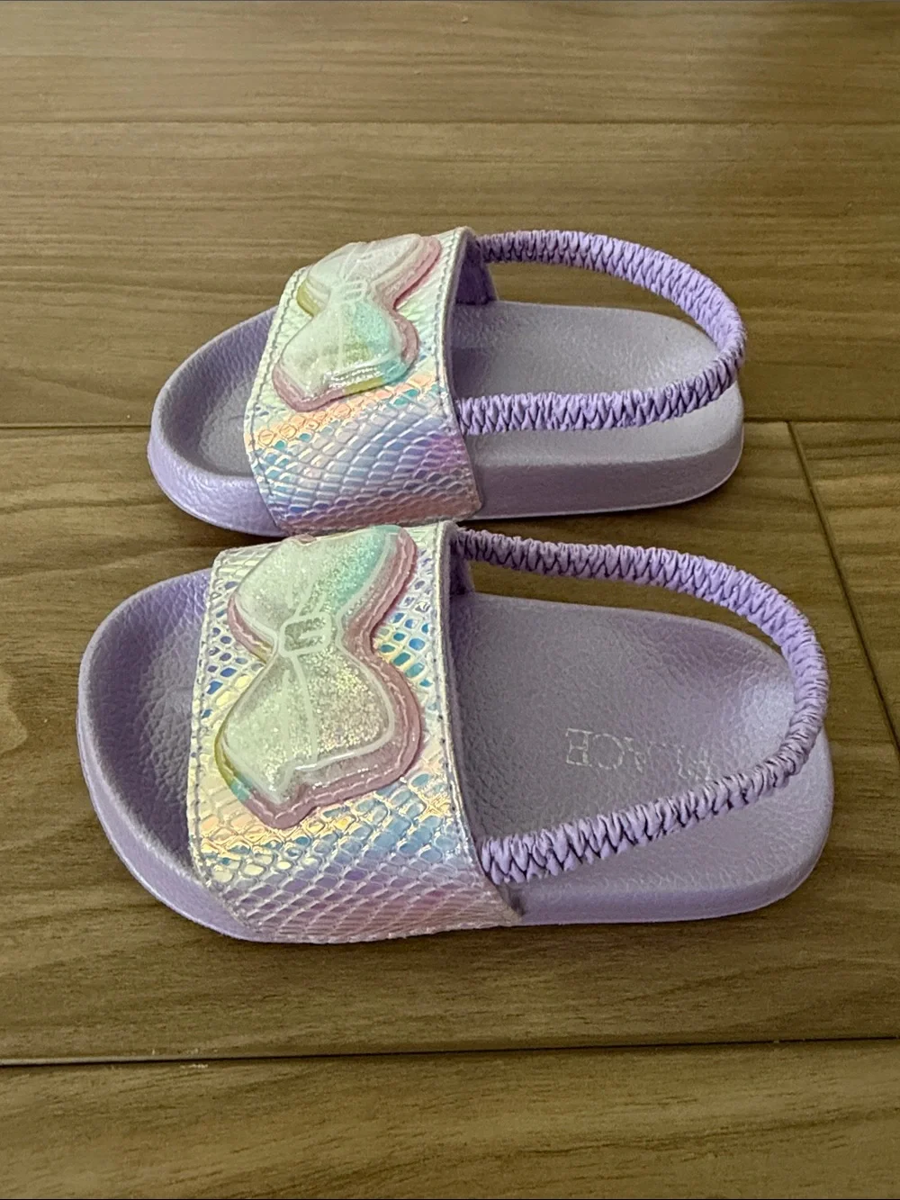 Iridescent Bow Purple Slide Sandals